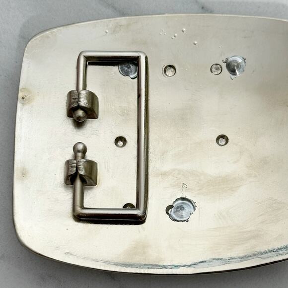 Rhinestone Studded U Letter Initial Monogram Silver Tone Belt Buckle - Picture 8 of 9